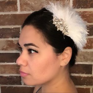 Faux Feather Rhinestone Bridal Headpiece